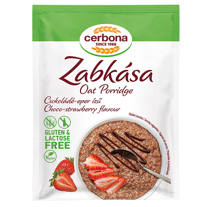 Csokoládé-eper ízű gluténmentes zabkása