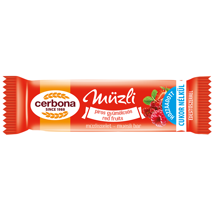 Piros gyümölcsös müzliszelet