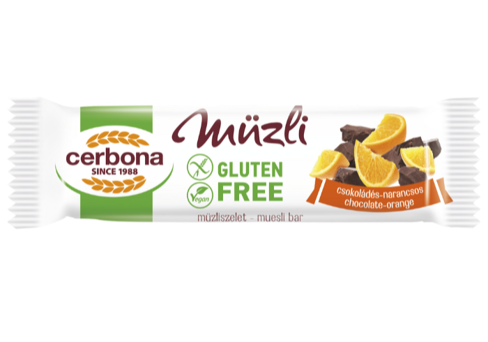 Gluténmentes csokoládés-narancsos müzliszelet 